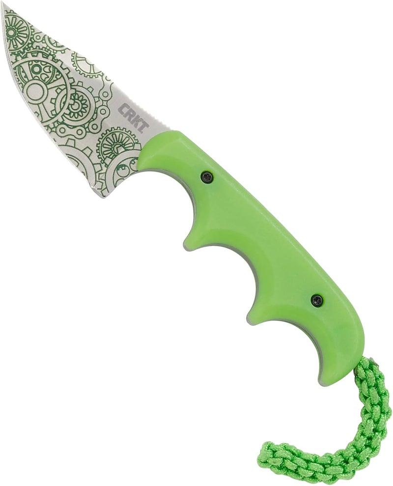 CRKT Minimalist Bowie Gears EDC Knife: Compact Everyday Carry Fixed Blade, Folts Utility Knife with Satin finish, Resin Infused Fiber Handle, and Glow-in-the-dark Sheath 2387G - Image 1